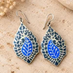 Blue Mosaic Leaf Earrings