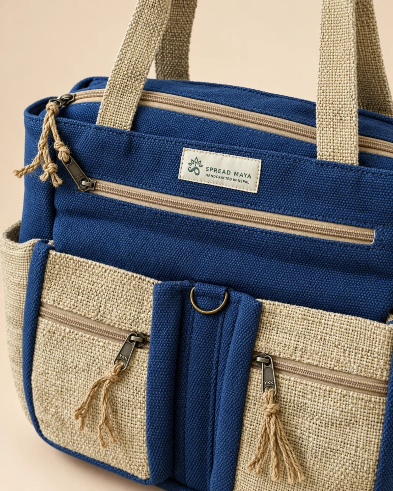 everyday-organiser-tote-bag-navy-zipper-and-logo-detail