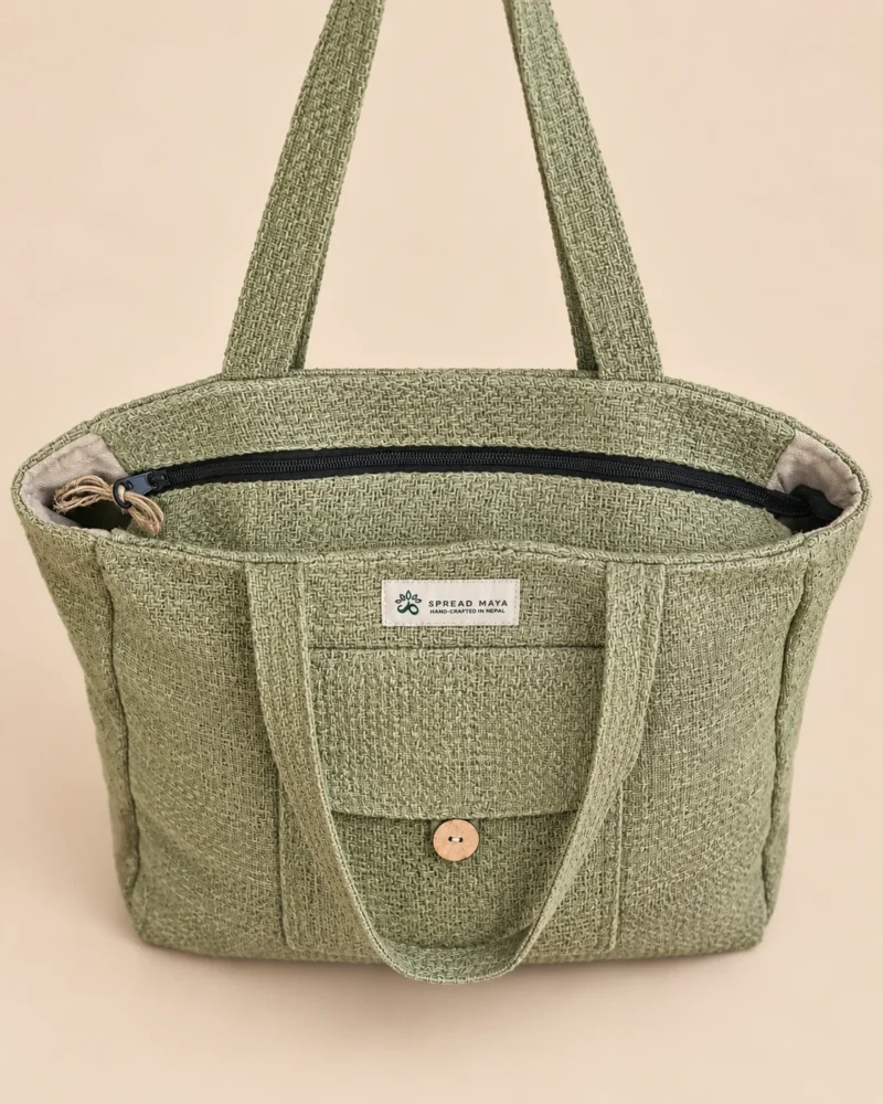 everyday-wander-hemp-tote-bag-sage-green-open-zip