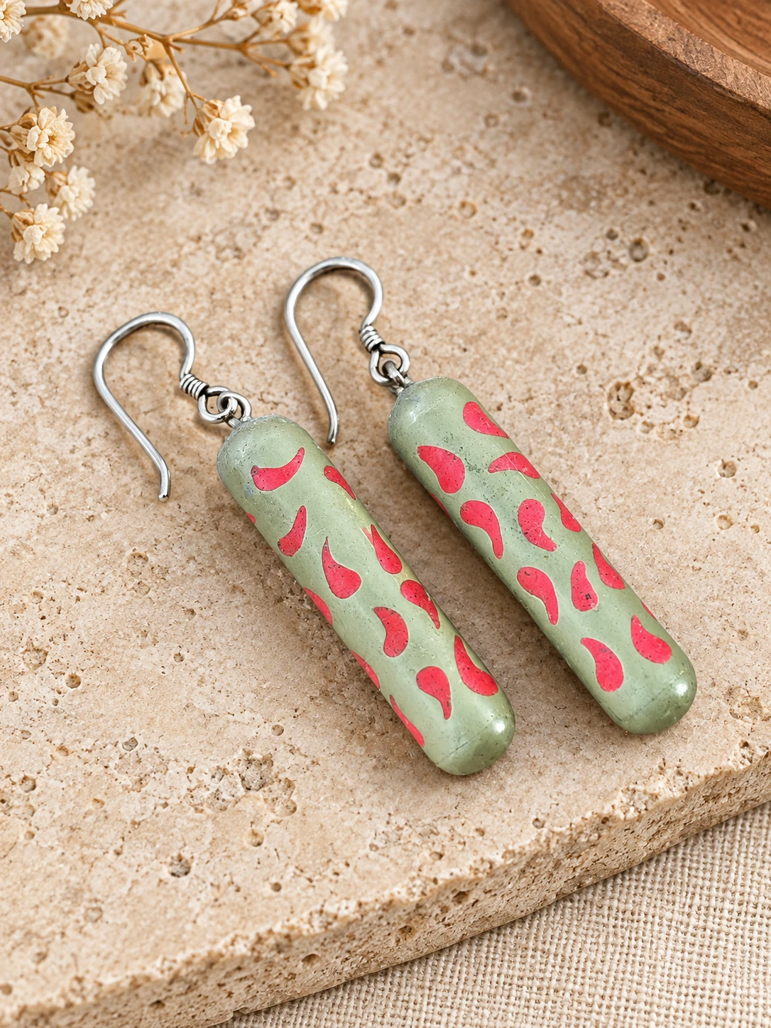 Sage green paisley earring