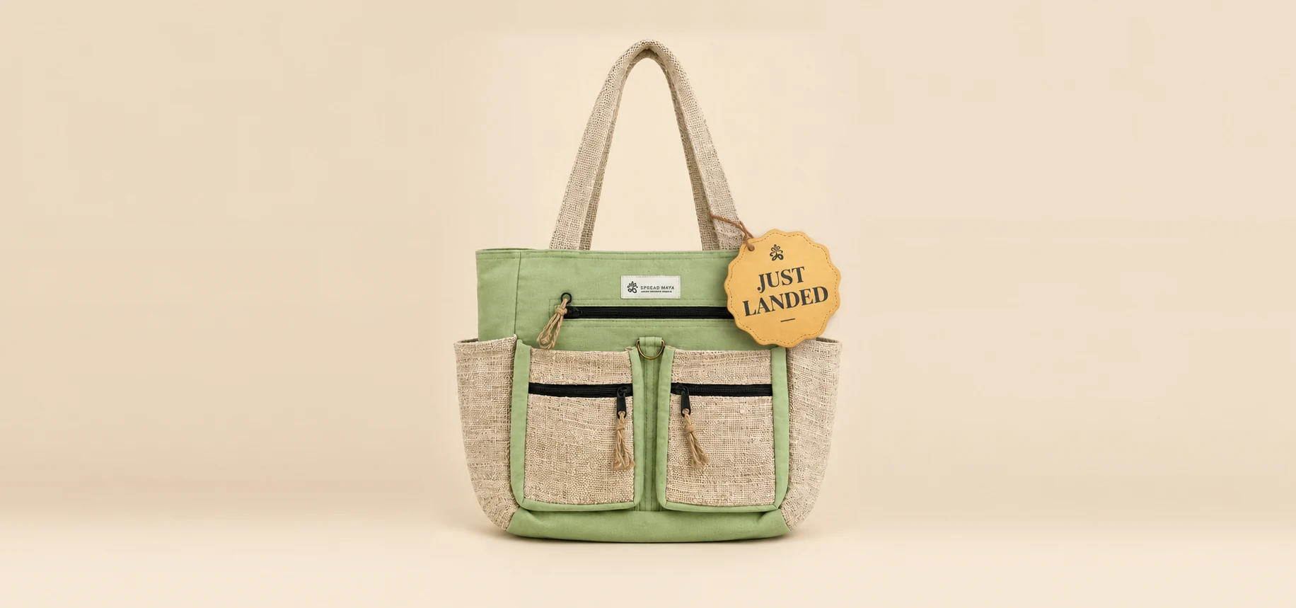 Spread Maya Sage Green Tote Bag, ethically handmade in Nepal