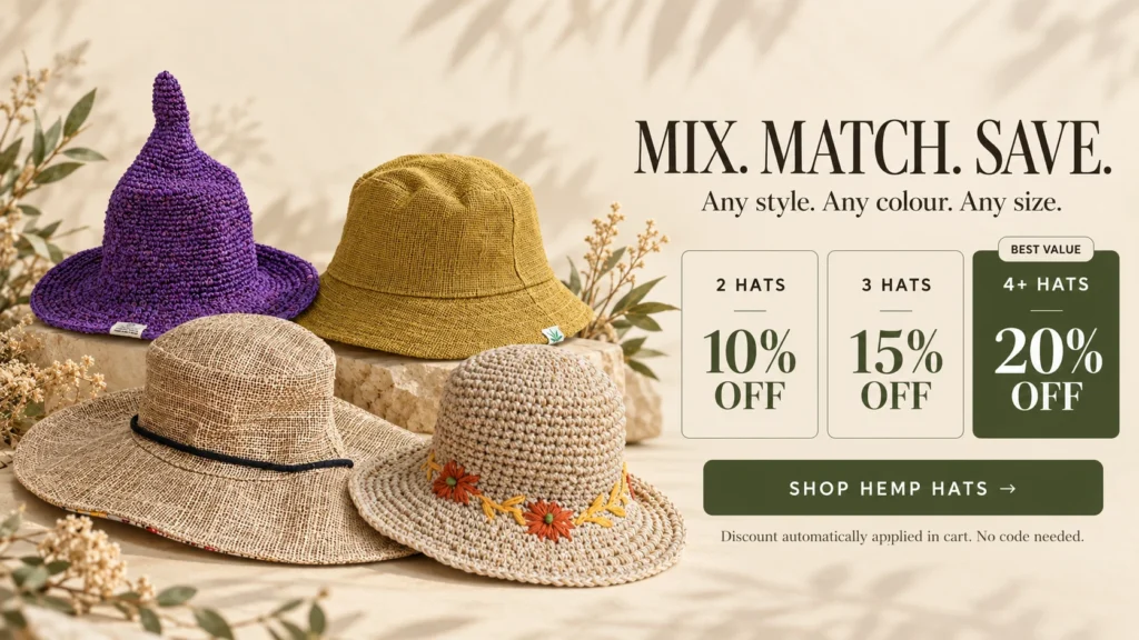 Mix and match SpreadMaya hemp hats – save up to 20%