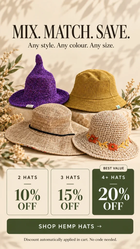 Mix and match SpreadMaya hemp hats – save up to 20%