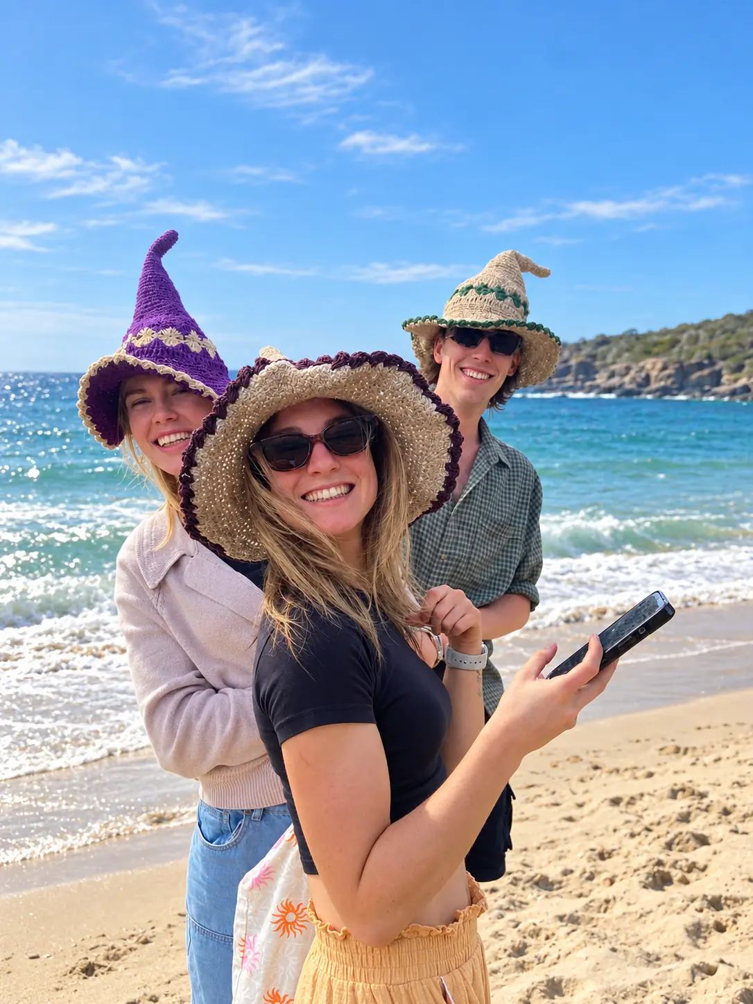 models wearing spread maya crochet witchery hats